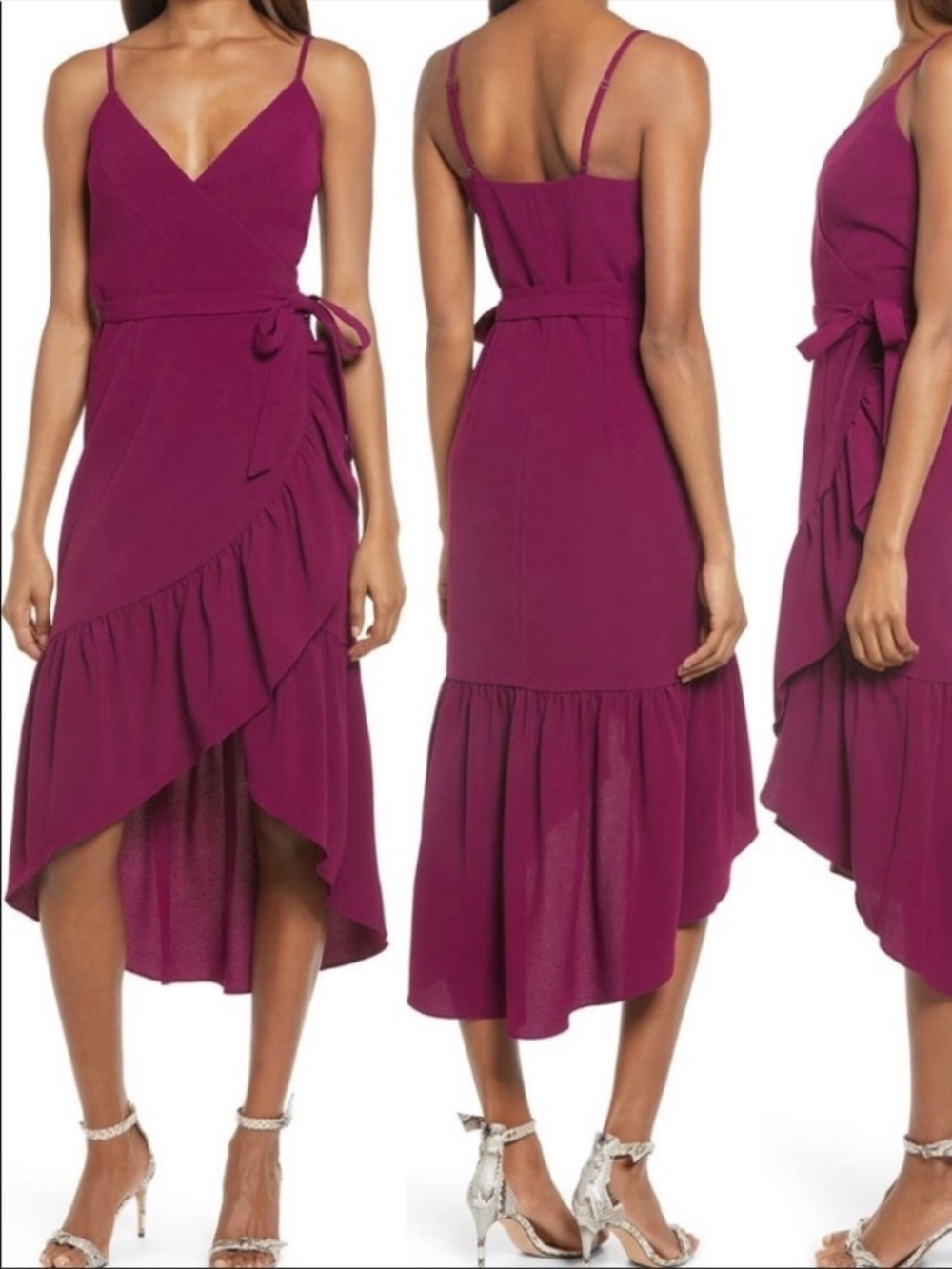 Dress the Population Delphine Wrap Hi Low Flounce Dress